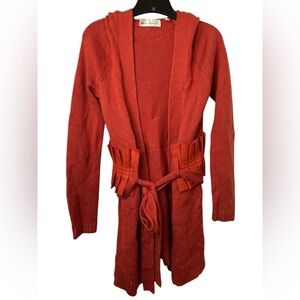 Anthropologie Charlie & Robin Women’s Orange Long Cardigan Jacket W/Hood Size S